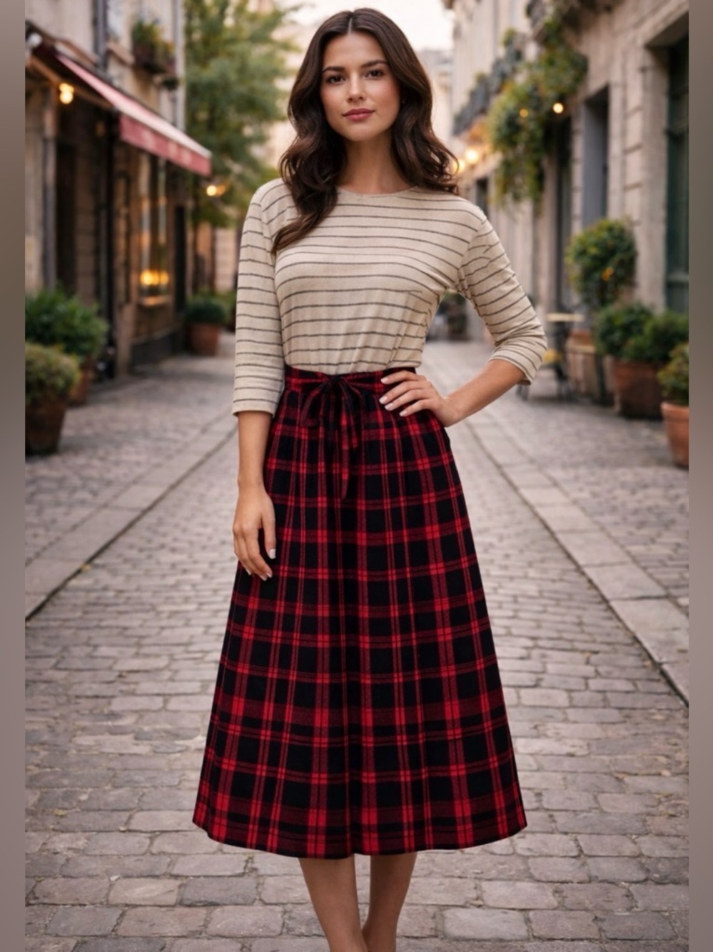 Modern Soul Dress Large Red and White Long Sleeves